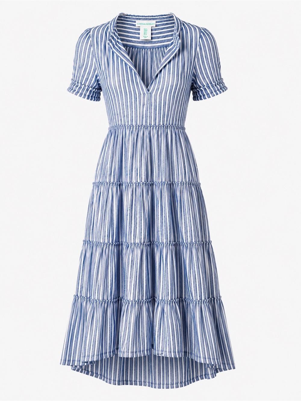 Cynthia Rowley Coastal Blue & White Stripe Tiered Midi Dress | Size Small - Picture 2 of 6